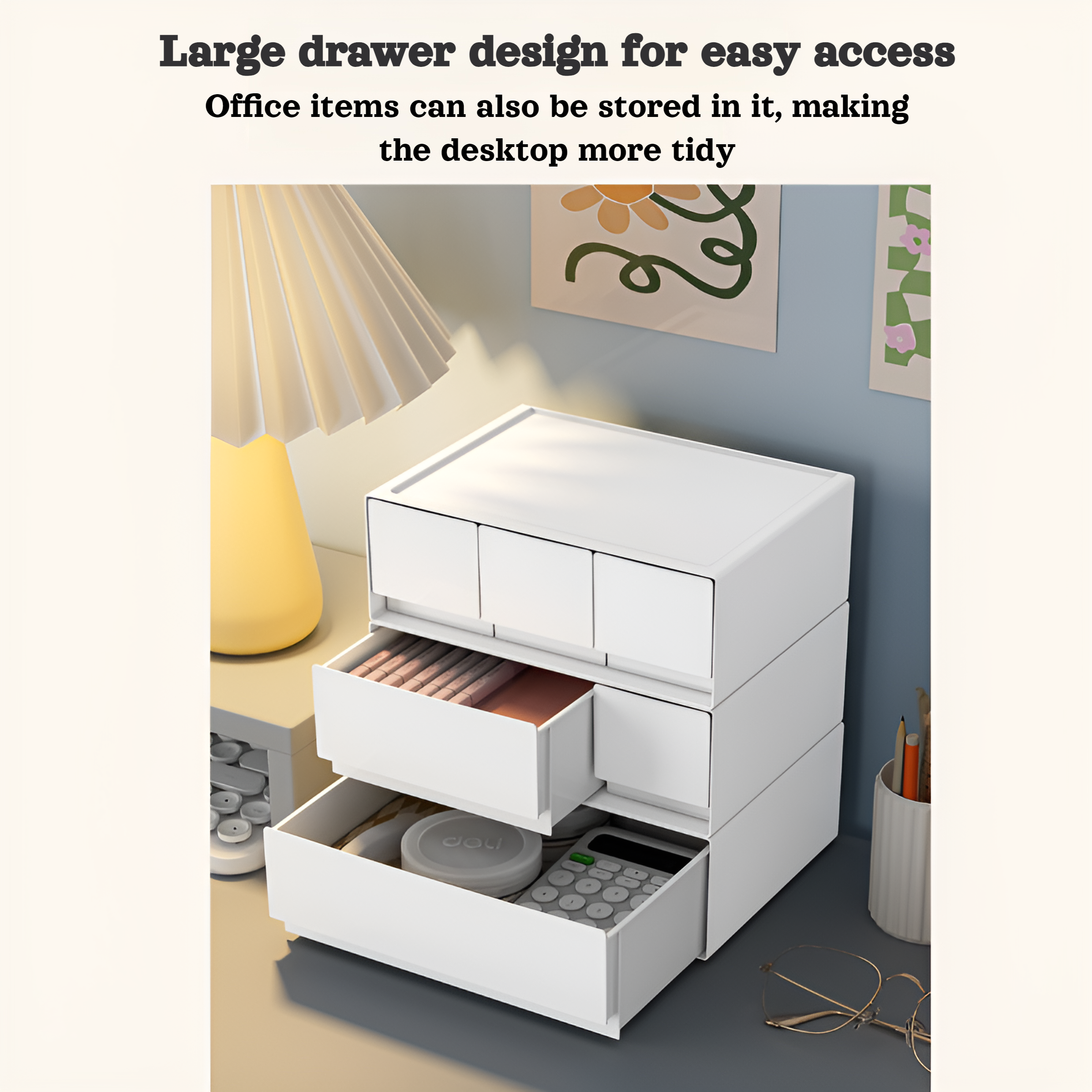 Space-saving desktop organizer with multiple layers